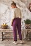 Italian Burgundy-Colored Casual Velvet-Woven Pants with Pockets, Elasticated Hem, Tie-Detail, Narrow Leg, Size 100, 56 - 8