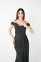 Metallic Fabric Shawl Detailed Evening Dress - Emerald Green - 4