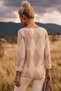Italian Beige V-Neck Long-Sleeve Casual Angora Wool Blend Knit Blouse with Diamond Patterned Design, Sizes 63 and 56 - 5
