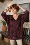 Italian Burgundy V-Neck Long-Sleeve Leopard Print Casual Angora Wool Blend Oversized Knit Blouse 71 70 - 3