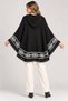 Women's Brown Hooded Poncho with Ethnic Patterned Design and Tasseled Edges - 5