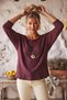 Italian Burgundy Pool-Neck Batwing Sleeve Collared Casual Oversized Knit Blouse 68 67