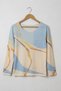 Italian Beige-Blue Pool-Neck Long-Sleeve Digitally Printed Casual Angora-Wool Blend Knit Blouse 64 56 - 2