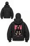 Double Hooded Washable Fabric Ninja Balaclava Black Printed Sweatshirt 3 Thread Thick Fleece - 2