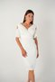Crepe Fabric Pencil Dress with Ruched Detail - WHITE - 3
