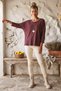 Italian Burgundy Pool-Neck Batwing Sleeve Collared Casual Oversized Knit Blouse 68 67 - 6