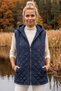 Italian Navy Blue Hooded Zipper-Front Quilted Woven Vest with Hidden Pockets and Sequin Embroidery 75 63 - 4