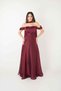 Chiffon Organza Fabric Evening Dress with Ruffle Detail - Bordo
