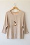Italian Beige Pool-Neck Batwing Sleeve Collared Casual Oversized Knit Blouse 68 67 - 2