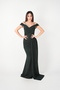 Metallic Fabric Shawl Detailed Evening Dress - Emerald Green
