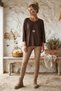 Italian Brown Pool-Neck Batwing Sleeve Collared Casual Oversized Knit Blouse 68 67 - 6