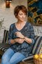 Italian Indigo V-Neck Long-Sleeve Leopard Print Casual Angora Wool Blend Oversized Knit Blouse 71 70 - 4