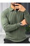 Long-Sleeved Textured Sweater with a Polo Collar and Vertical Stripes - 2