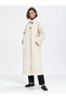 Beige Women's Oversized Long Melton Coat - 4