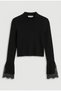 Women's W6-1 Regular Fit Knit Sweater with Stone Lace Detail