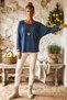 Italian Indigo Pool-Neck Batwing Sleeve Collared Casual Oversized Knit Blouse 68 67 - 3