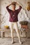 Italian Burgundy Pool-Neck Batwing Sleeve Collared Casual Oversized Knit Blouse 68 67 - 4