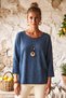 Italian Indigo Pool-Neck Batwing Sleeve Collared Casual Oversized Knit Blouse 68 67