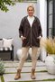Italian Brown Hooded Long-Sleeve Zippered Pocket Leather-Paneled Casual Velvet Woven Jacket 69 65 - 5