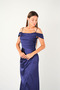 Satin Fabric Degaje Collar Evening Dress - Dark Blue - 3