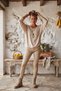 Italian Beige Pool-Neck Batwing Sleeve Collared Casual Oversized Knit Blouse 68 67 - 4