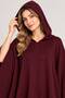 Women's Brown Hooded Poncho with Ethnic Patterned Design and Tasseled Edges - 5