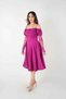 Satin Fabric Degaje Collar Lace Detailed Midi Dress - Fuchsia - 2
