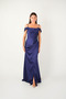 Satin Fabric Degaje Collar Evening Dress - Dark Blue