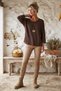 Italian Brown Pool-Neck Batwing Sleeve Collared Casual Oversized Knit Blouse 68 67 - 5
