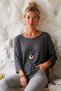 Italian Anthracite Pool-Neck Batwing Sleeve Collared Casual Oversized Knit Blouse 68 67 - 3