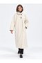 Beige Women's Oversized Long Melton Coat - 3