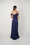 Satin Fabric Degaje Collar Evening Dress - Dark Blue - 4