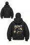 Double Hooded Washable Fabric Ninja Balaclava Black Printed Sweatshirt 3 Thread Thick Fleece - 2