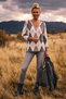Italian Beige-Anthracite V-Neck Long-Sleeve Diamond Patterned Casual Angora Wool Blend Knit Blouse 63 56 - 5