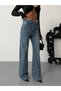 Women's High V-Cut, Pleated, Detailed Wide Leg Jeans - 3