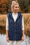 Italian Navy Blue Hooded Zipper-Front Quilted Woven Vest with Hidden Pockets and Sequin Embroidery 75 63