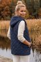 Italian Navy Blue Hooded Zipper-Front Quilted Woven Vest with Hidden Pockets and Sequin Embroidery 75 63 - 8