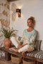 Italian Turquoise Pool Neck Long-Sleeve Digital Print Casual Angora Wool Blend Knit Blouse 64 56 - 5
