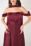 Chiffon Organza Fabric Evening Dress with Ruffle Detail - Bordo - 3