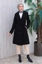 Black Double-Breasted Button-Up Belted Melton Coat HM2978 - 2