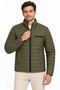 Men's stand collar water repellent puffer quilted three-pocket jacket - khaki - 3