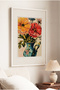1 VINTAGE PAINTING WITH A "SPRING BREEZE" THEME IN A BLUE VASE WITH A WHITE WOODEN FRAME