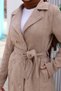 Double-Breasted, Buttoned, Belted Wool Melton Coat in Taupe Color, HM2978 - 6