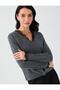 Anthracite V-Neck Straight-Cut Knit Cardigan with Lace Collar Detail - 4