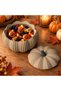 Halloween Pumpkin Candy Bowl with Lid, Beige Ribbed Decorative Treat Jar for Wrapped Sweets