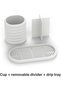 Ribbed Toothbrush Cup with Long Oval Drip Tray and 4-Way Divider, 20.2 x 9.2 cm, White - 4