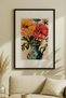 1 VINTAGE PAINTING WITH A "SPRING BREEZE" THEME IN A BLUE VASE WITH A BLACK WOODEN FRAME - 2