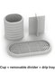 Ribbed Toothbrush Cup with Long Oval Drip Tray and 4-Way Divider, 20.2 x 9.2 cm, Marble - 4
