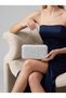Silver-Gray Lamé Floral Print Women's Evening Clutch with Silver Laser-Cut Frame and Short Shoulder Strap for Weddings and Engagement Parties