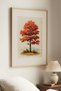 1 VINTAGE PAINTING WITH A "FALL FIRE" THEME IN A NATURAL WOOD FRAME